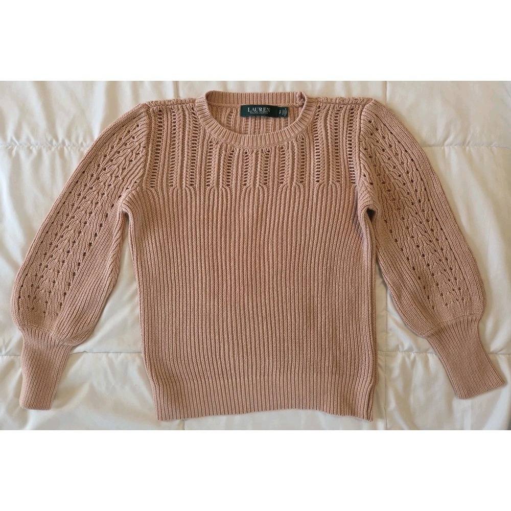Women's Balloon Sleeve Linen Blend Sweater Knit Soft Ralph Lauren Small